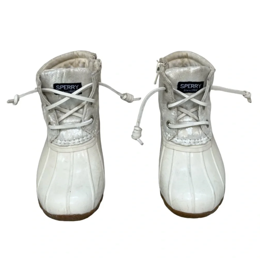 Sperry Saltwater Duck Boots Snow Rain Boots Ivory White Metallic Girls Size 9
